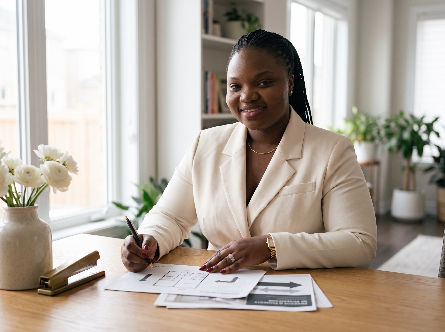 Naomi Bortequaye reviewing a property presentation